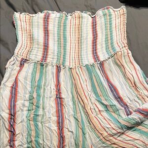 Striped Strapless capri romper with pockets